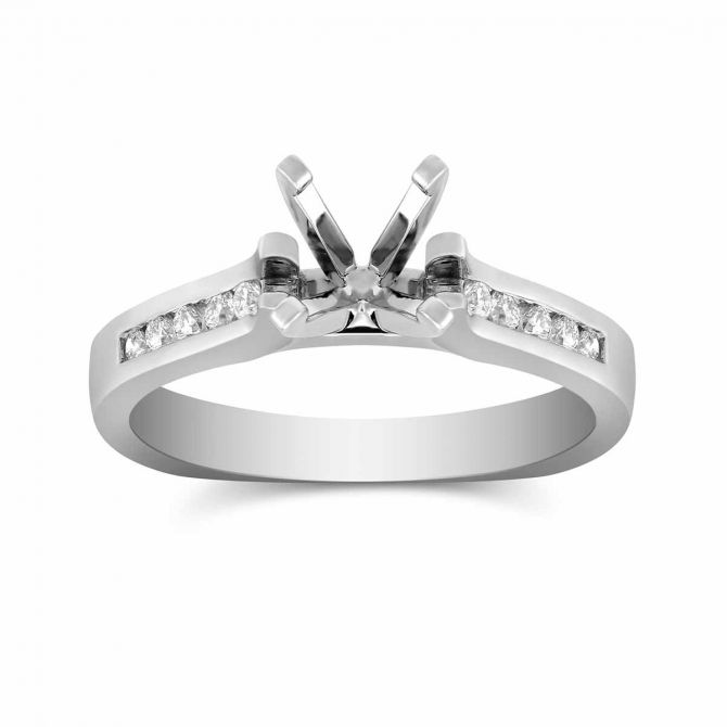 14K White Gold Petite Channel Set Round Diamond Ring Setting
