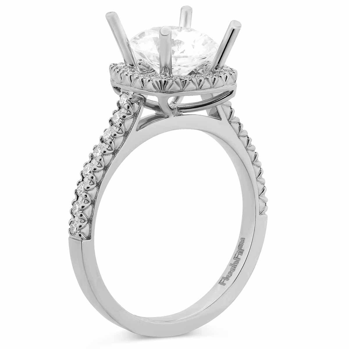 18K White Gold Prong Set Round Diamond Square Halo Ring Setting