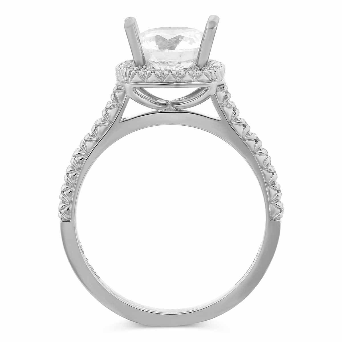 18K White Gold Prong Set Round Diamond Square Halo Ring Setting