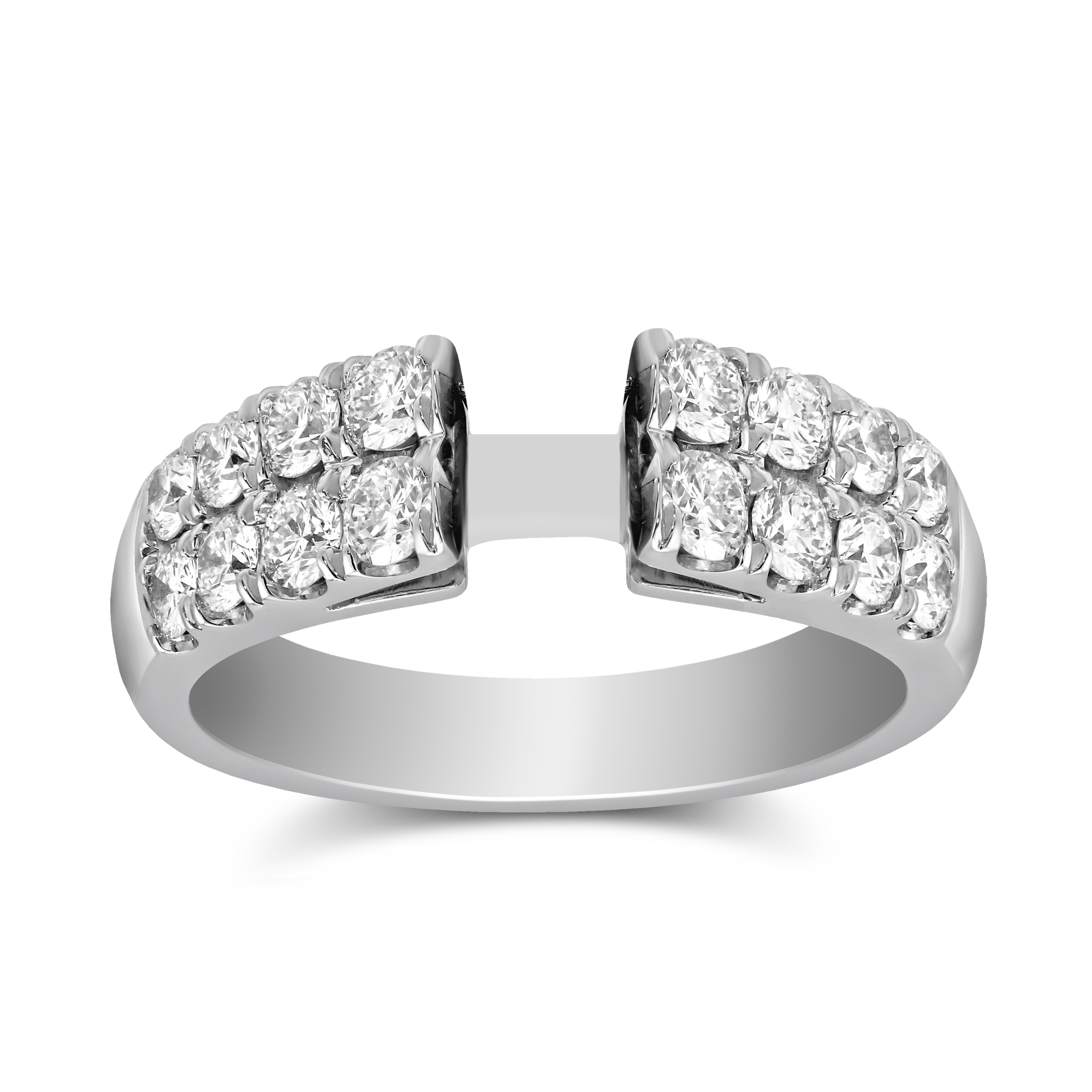 White Gold Two Row Prong Set Round Diamond Ring Setting