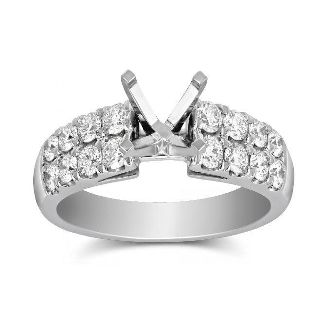 White Gold Two Row Prong Set Round Diamond Ring Setting
