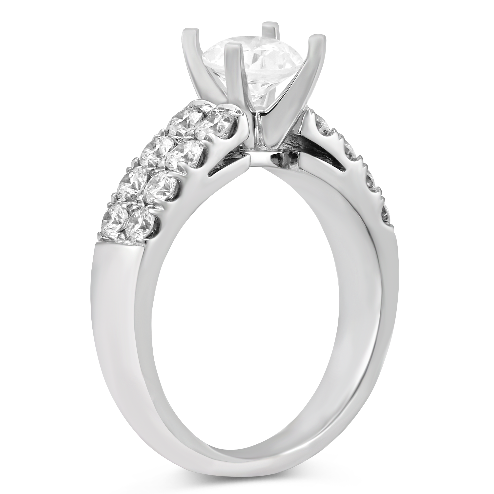 White Gold Two Row Prong Set Round Diamond Ring Setting