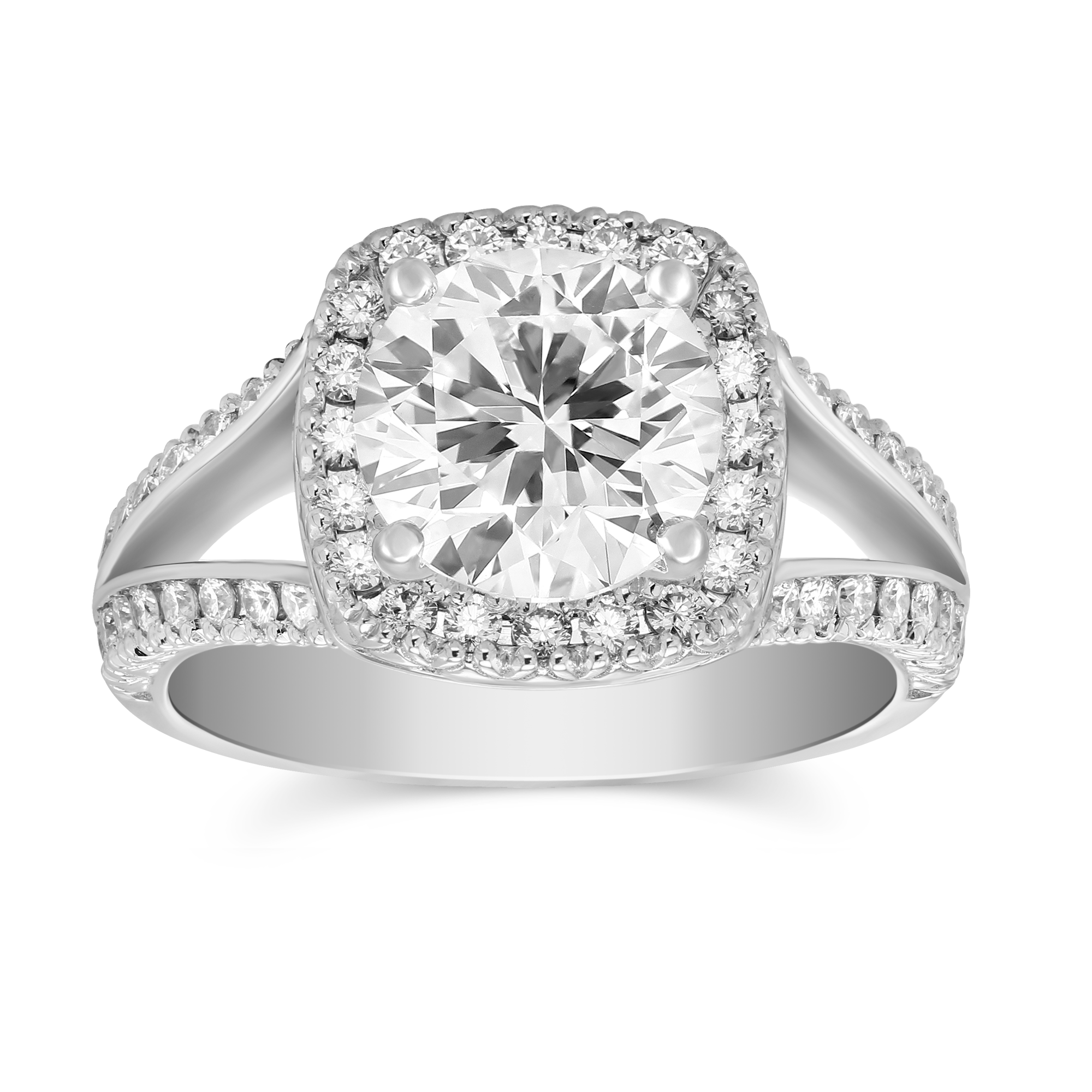 18K White Gold Split Shank Diamond Halo Ring Setting, 0.50cttw