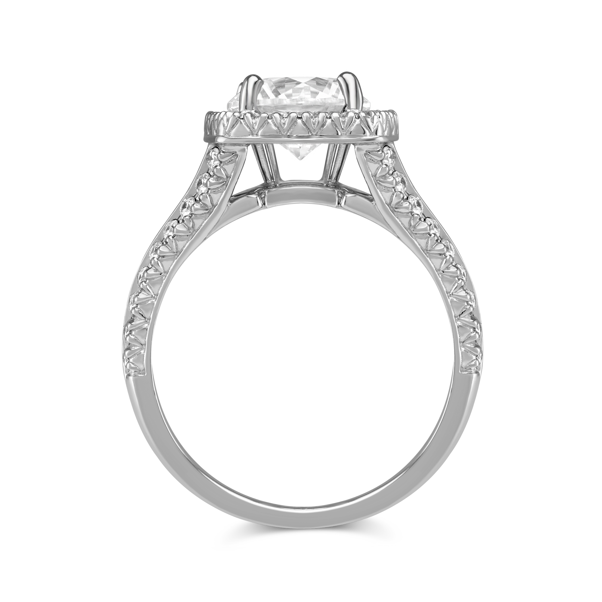 18K White Gold Split Shank Diamond Halo Ring Setting, 0.50cttw