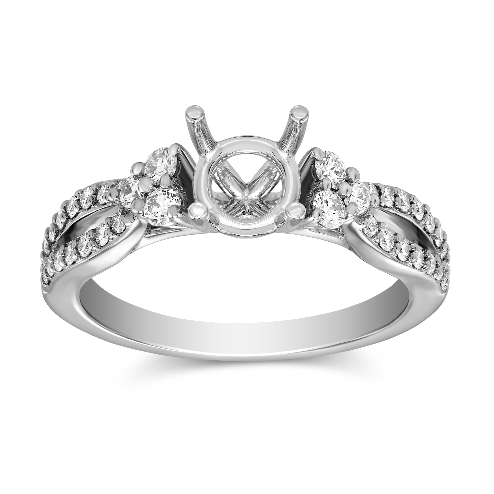 14K White Gold Open Shank Diamond Ring Setting