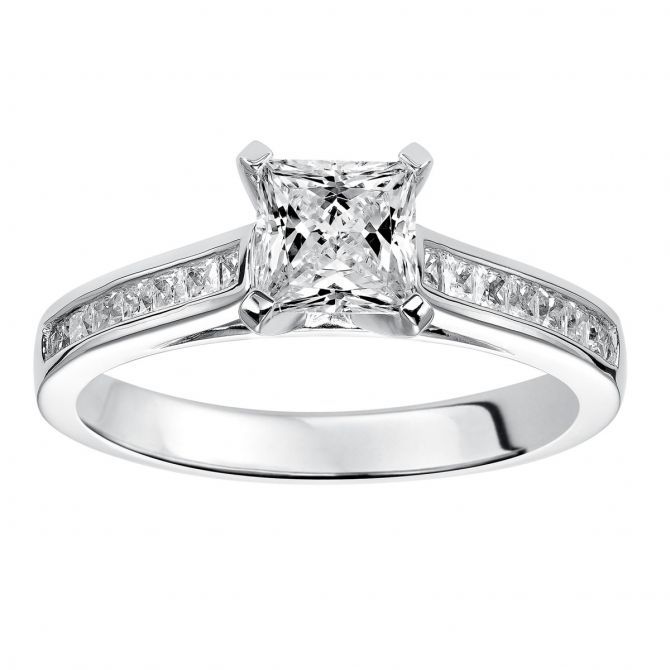 Princess Diamond Channel Set Ring Setting in White Gold