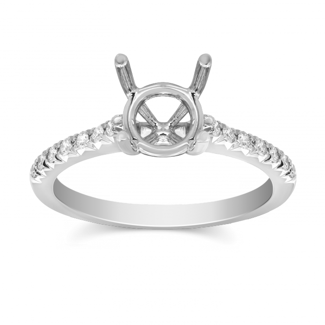 18K White Gold Petite Flush Fit Diamond Ring Setting, 0.17cttw
