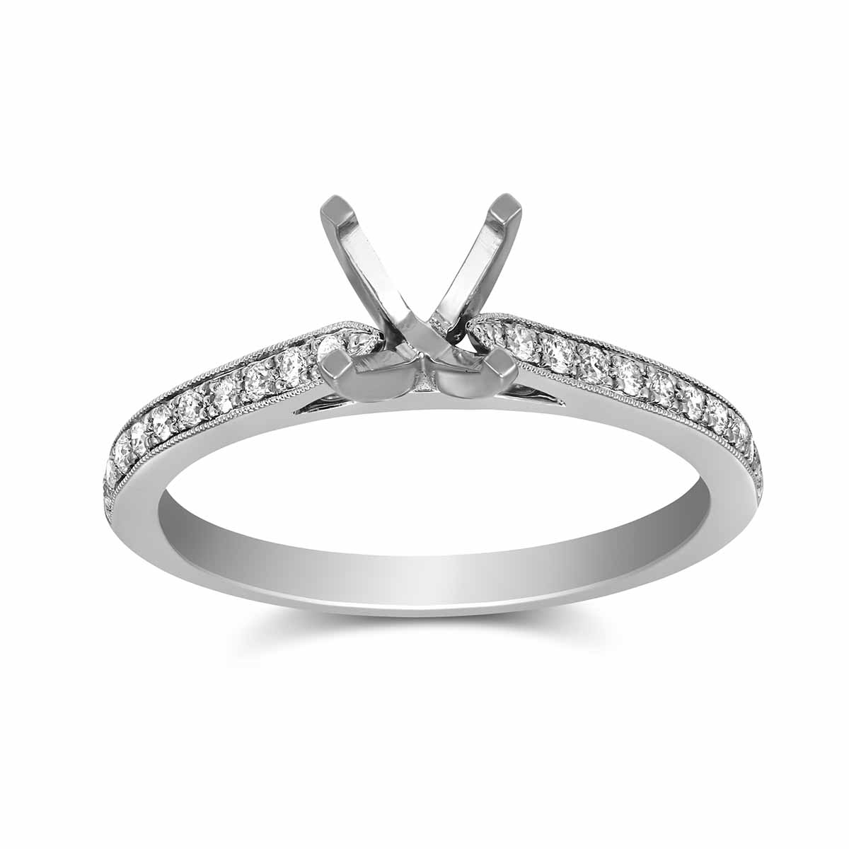 White Gold Prong Set Round Diamond Ring Setting With Tapered Shoulders