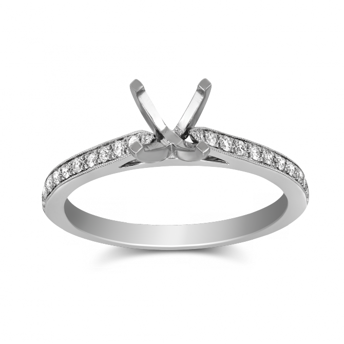 White Gold Prong Set Round Diamond Ring Setting With Tapered Shoulders