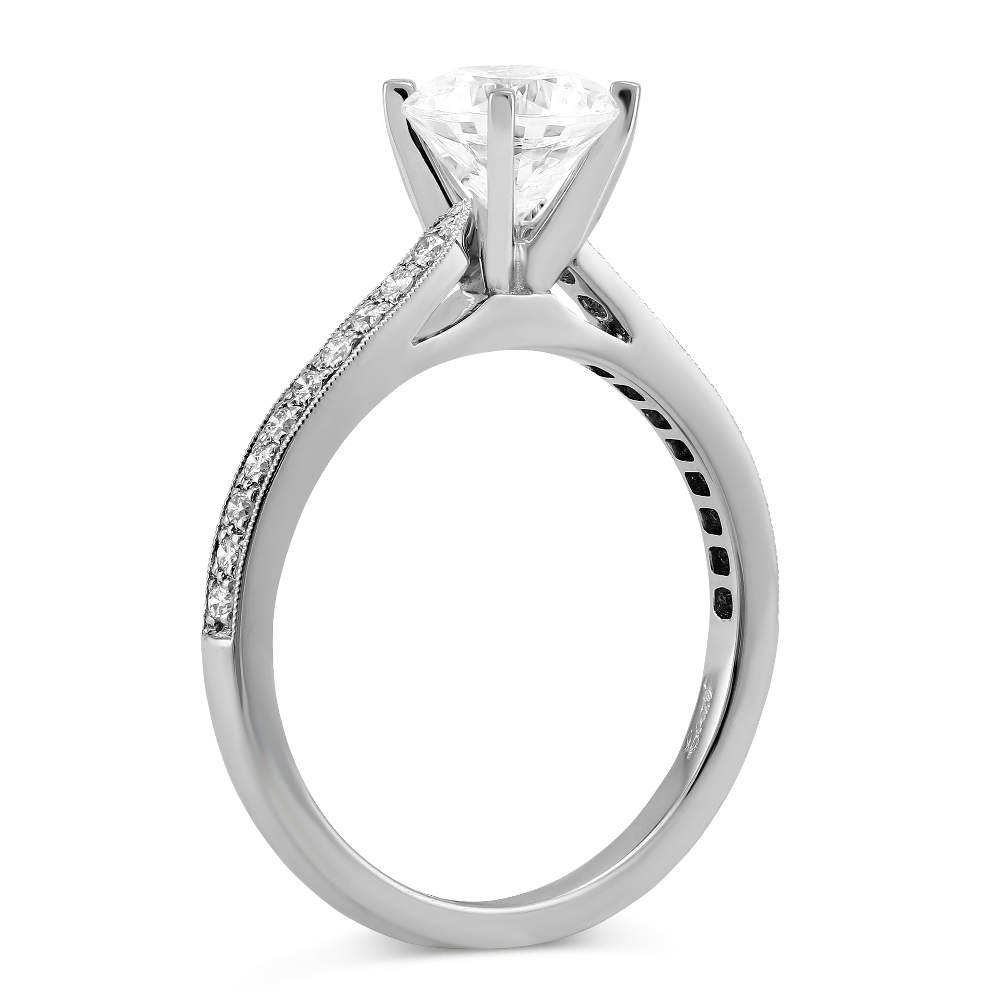 White Gold Prong Set Round Diamond Ring Setting With Tapered Shoulders