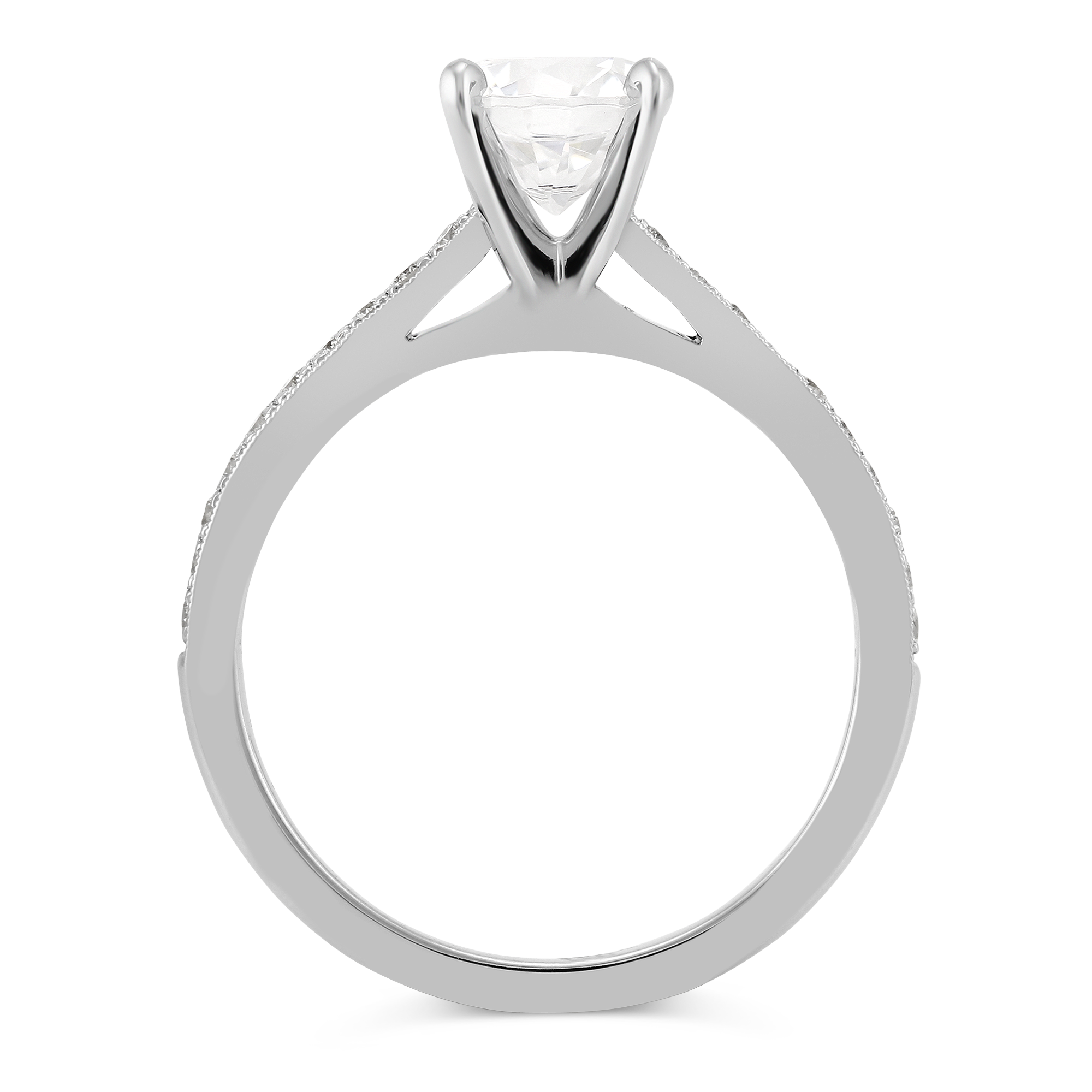 White Gold Prong Set Round Diamond Ring Setting With Tapered Shoulders