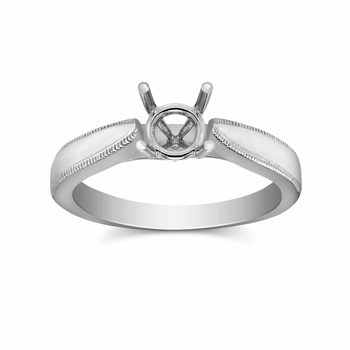 White Gold Milgrain Edge Solitaire Ring Setting