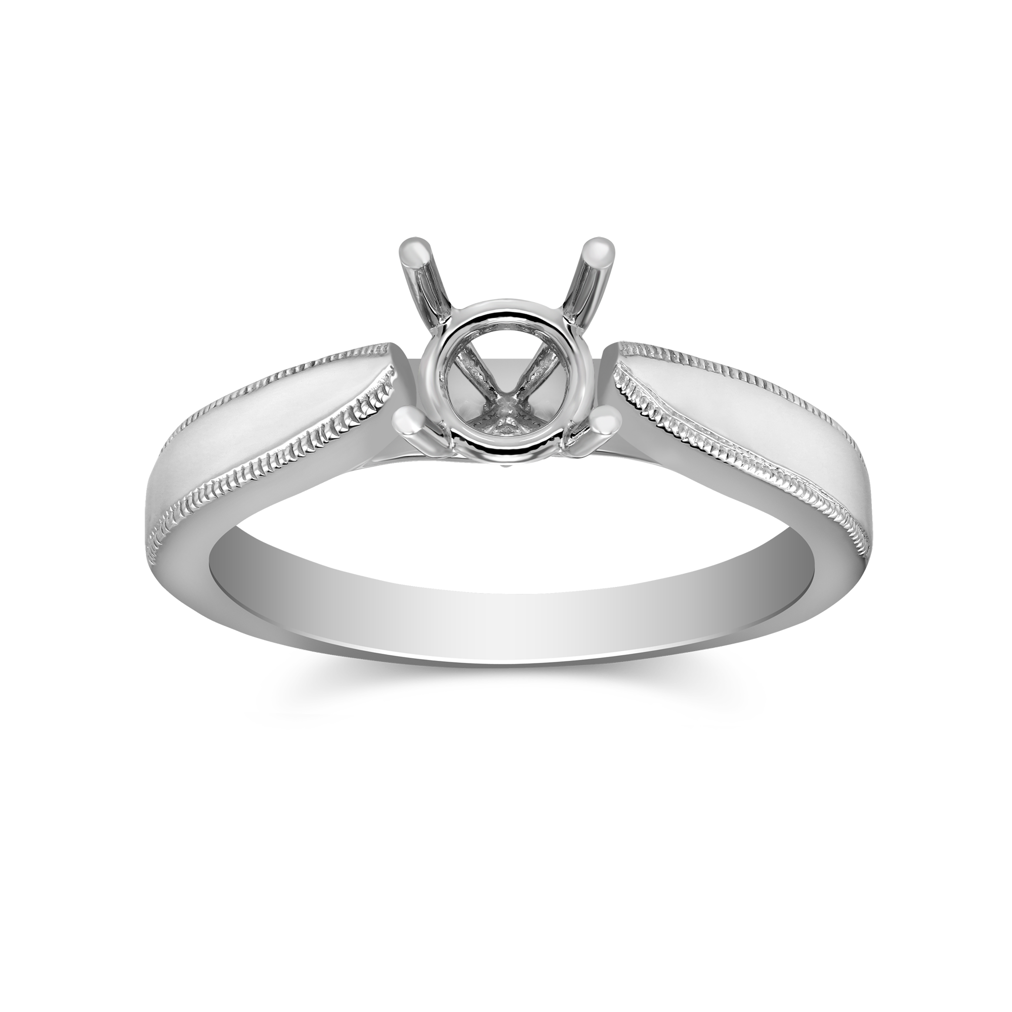 White Gold Milgrain Edge Solitaire Ring Setting