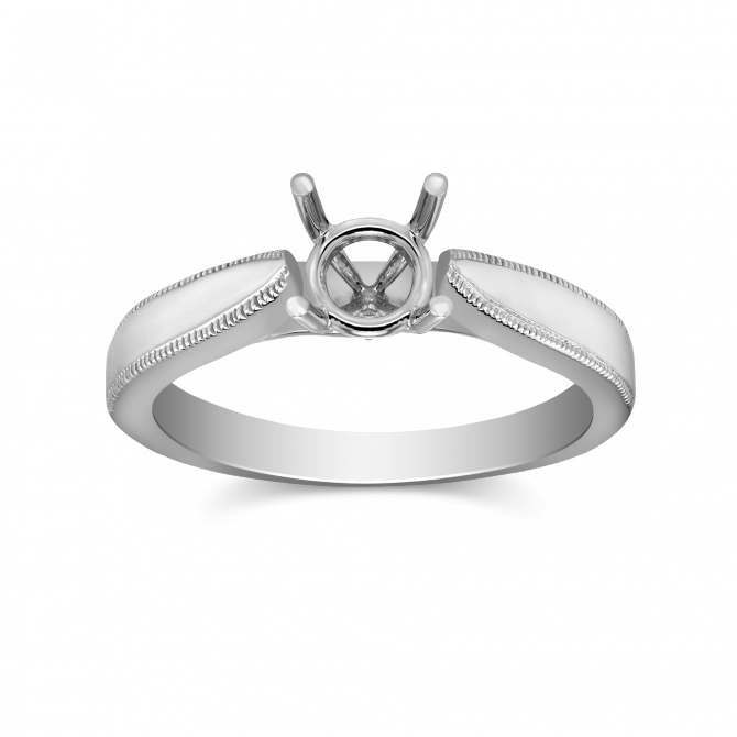 White Gold Milgrain Edge Solitaire Ring Setting