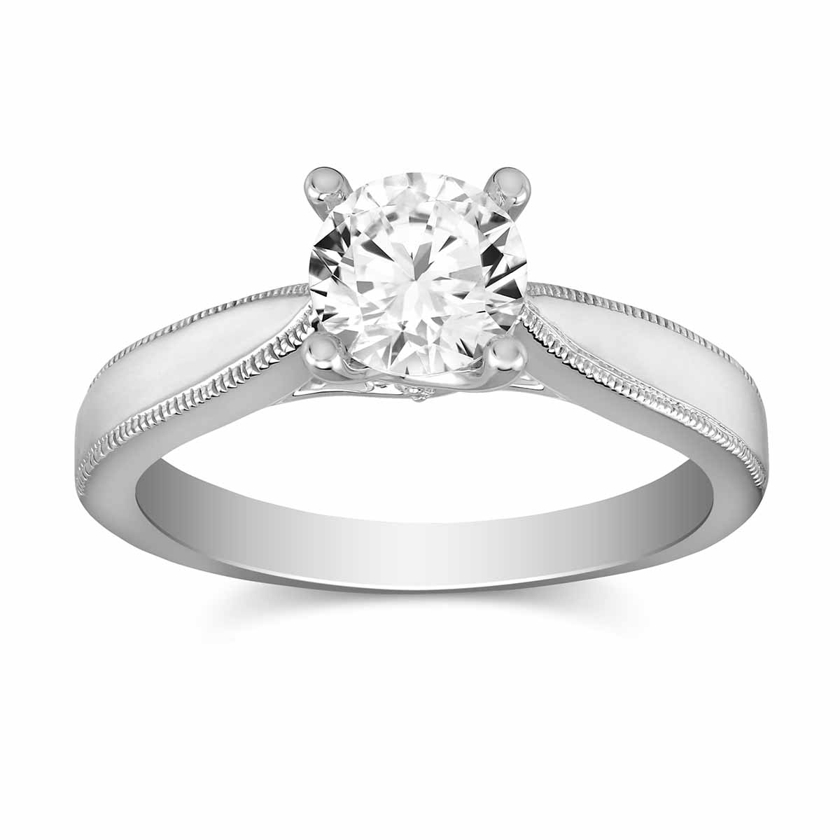 White Gold Milgrain Edge Solitaire Ring Setting