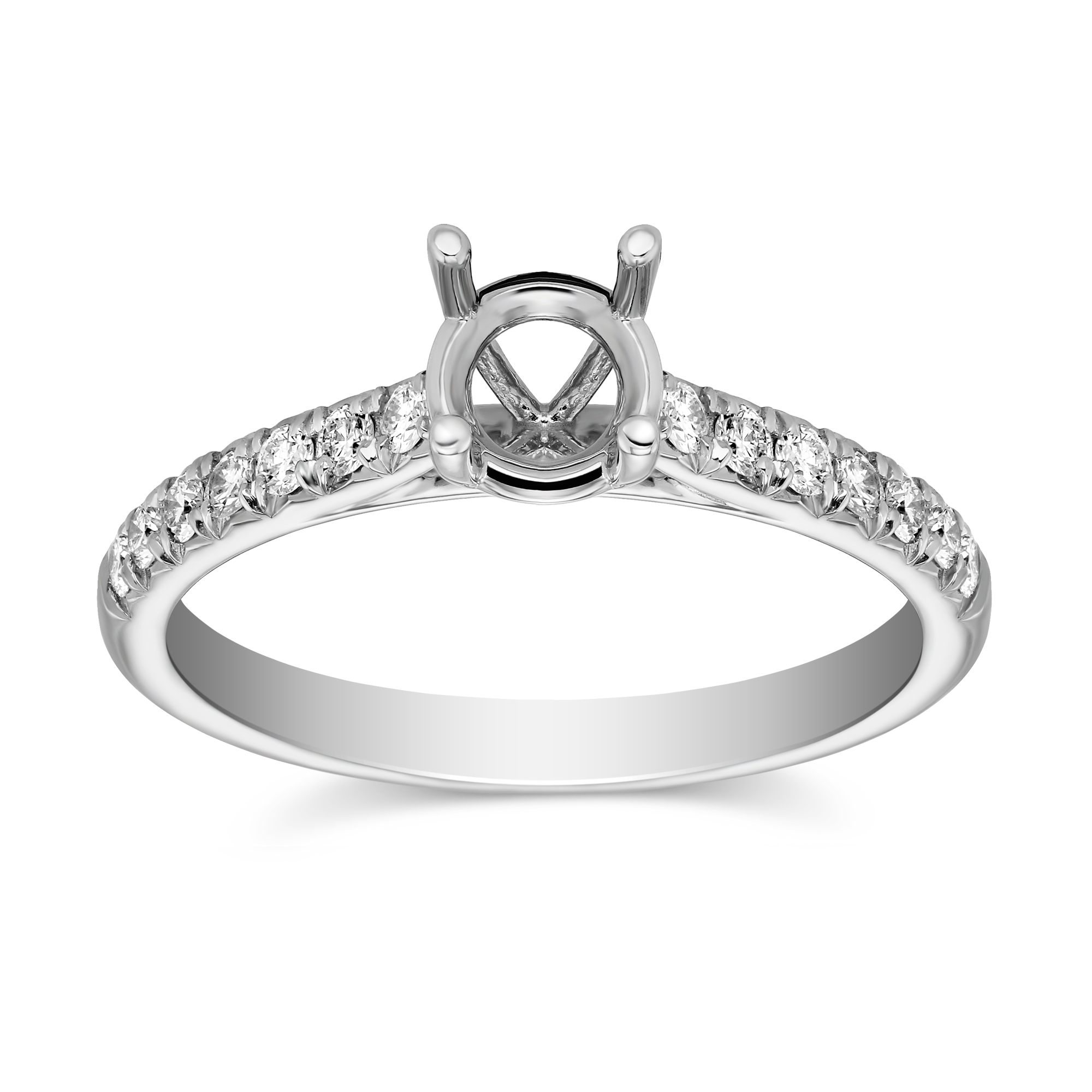 White Gold French Pavé Diamond Side Stone Engagement Ring Setting