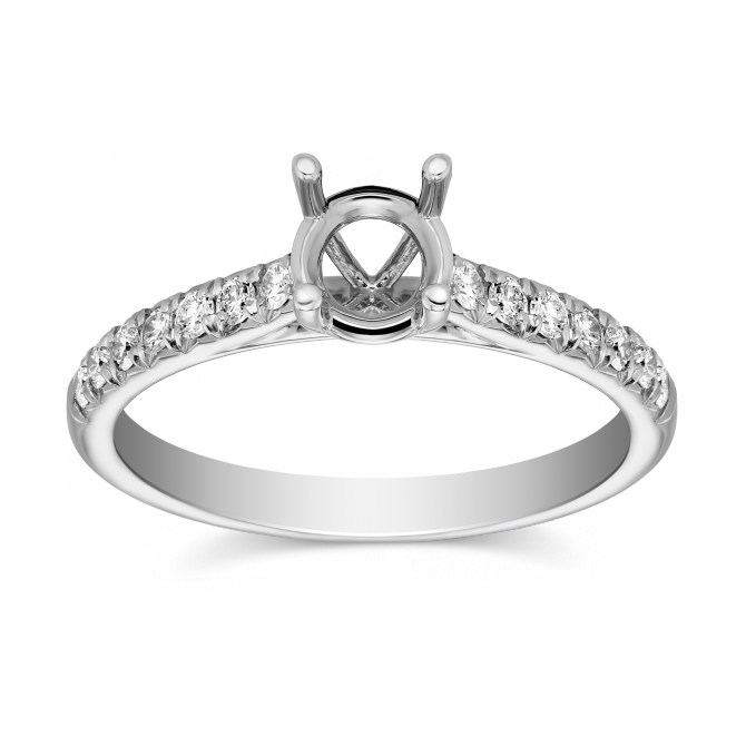 White Gold French Pavé Diamond Side Stone Engagement Ring Setting