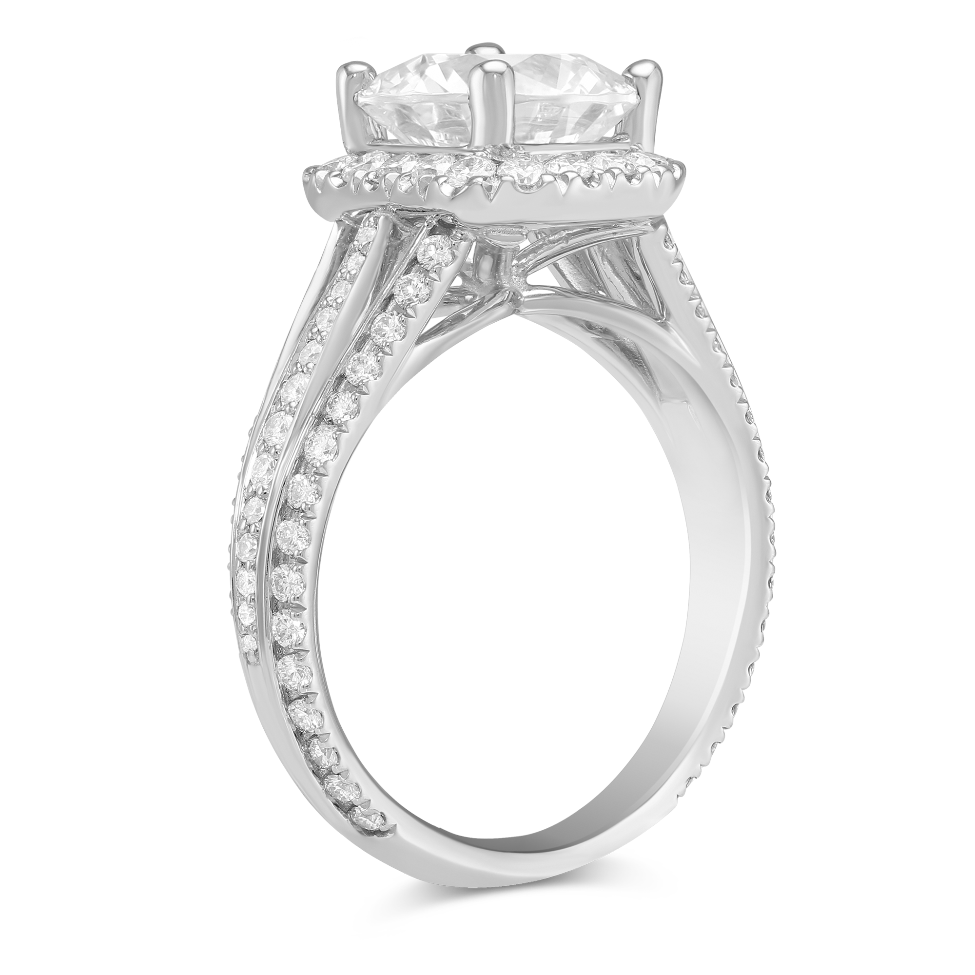 18K White Gold Triple Split Shank Halo Diamond Ring Setting