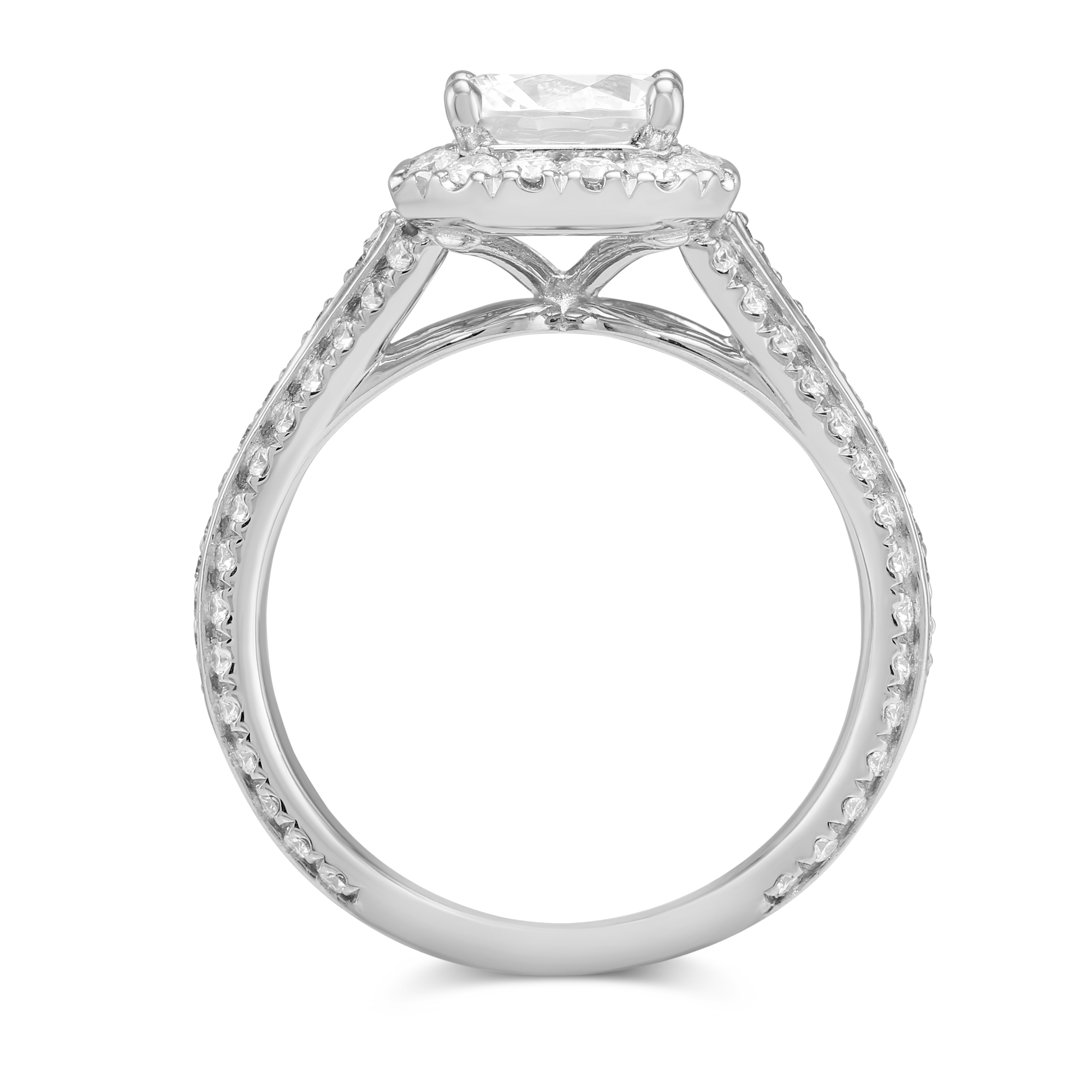 18K White Gold Triple Split Shank Halo Diamond Ring Setting