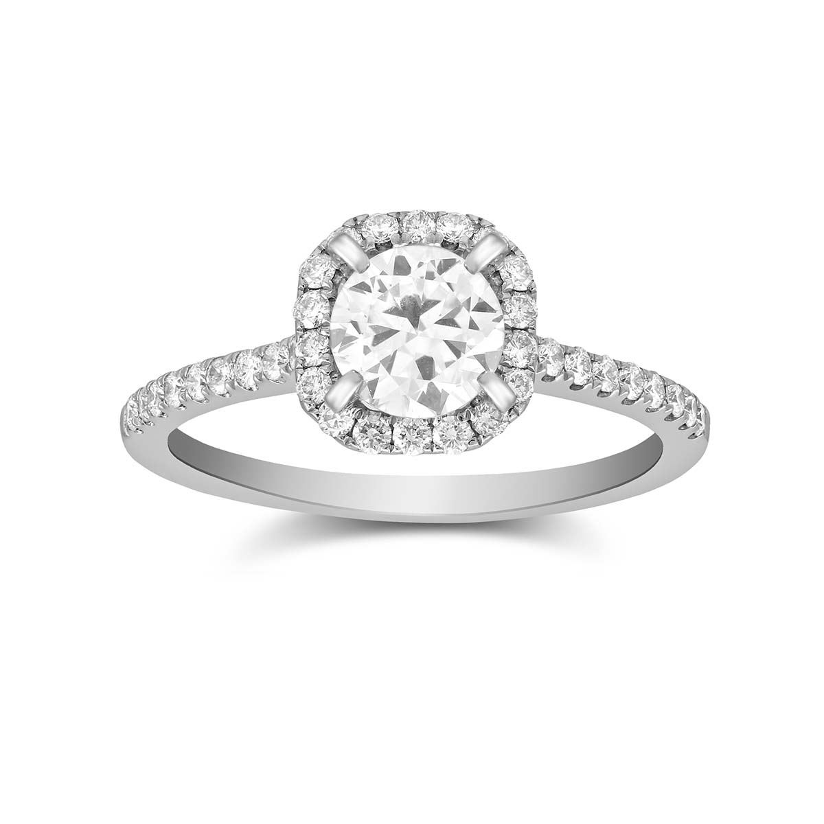 14K White Gold Prong Set Round Diamond Squared Halo Style Ring Setting