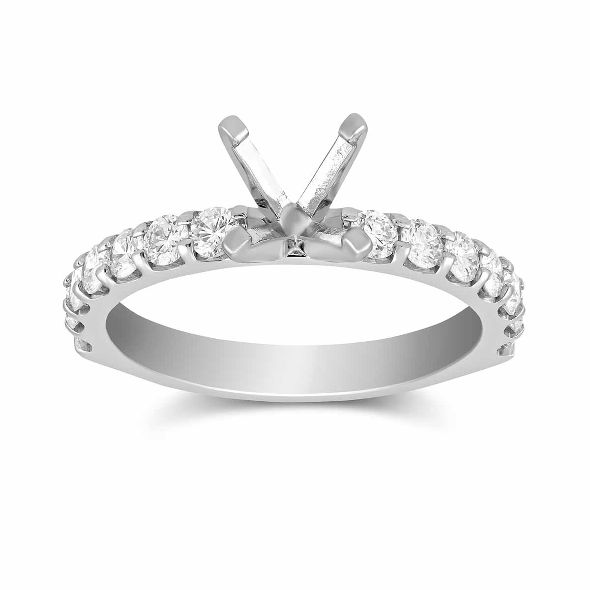 White Gold Petite Shared Prong Set Round Diamond Ring Setting