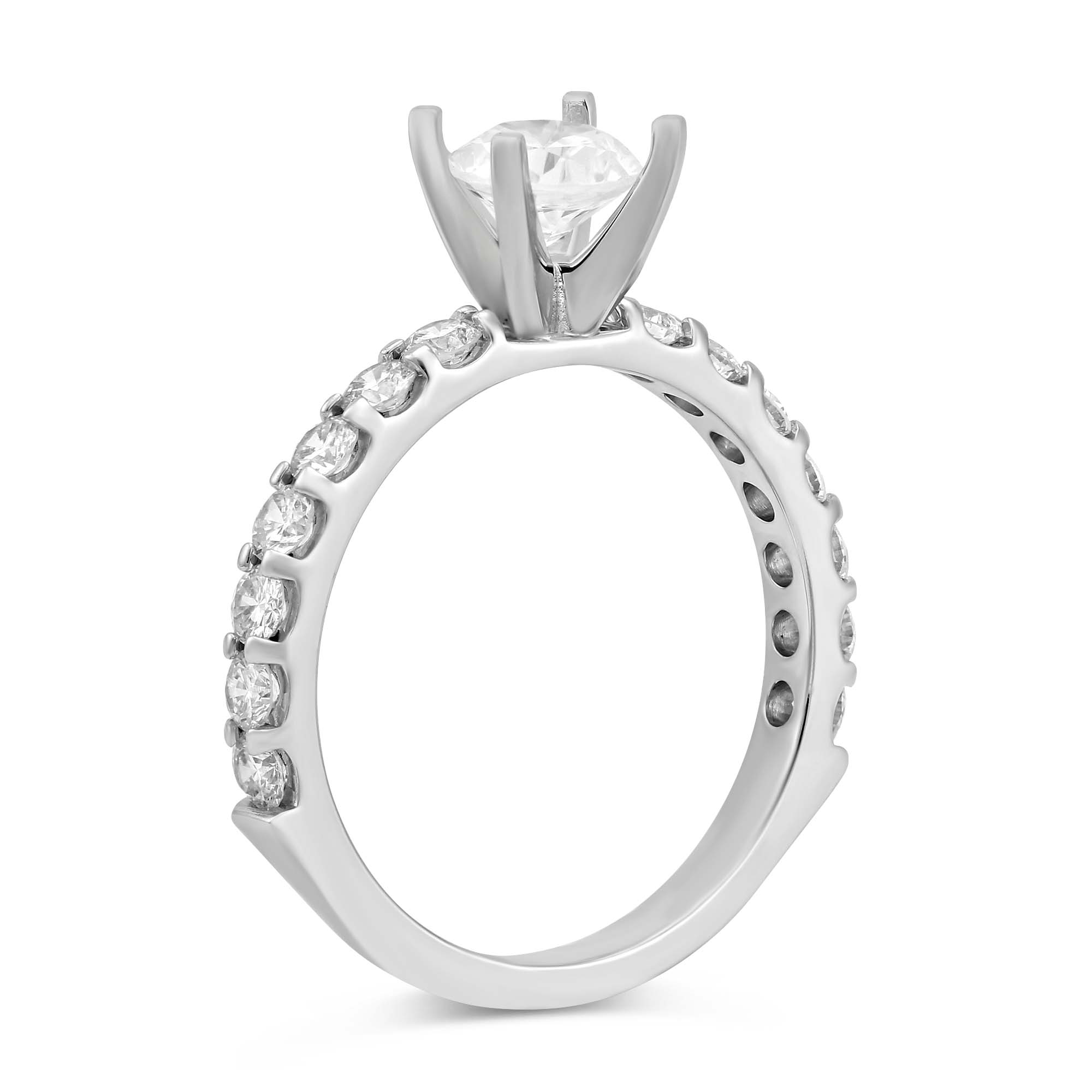 White Gold Petite Shared Prong Set Round Diamond Ring Setting