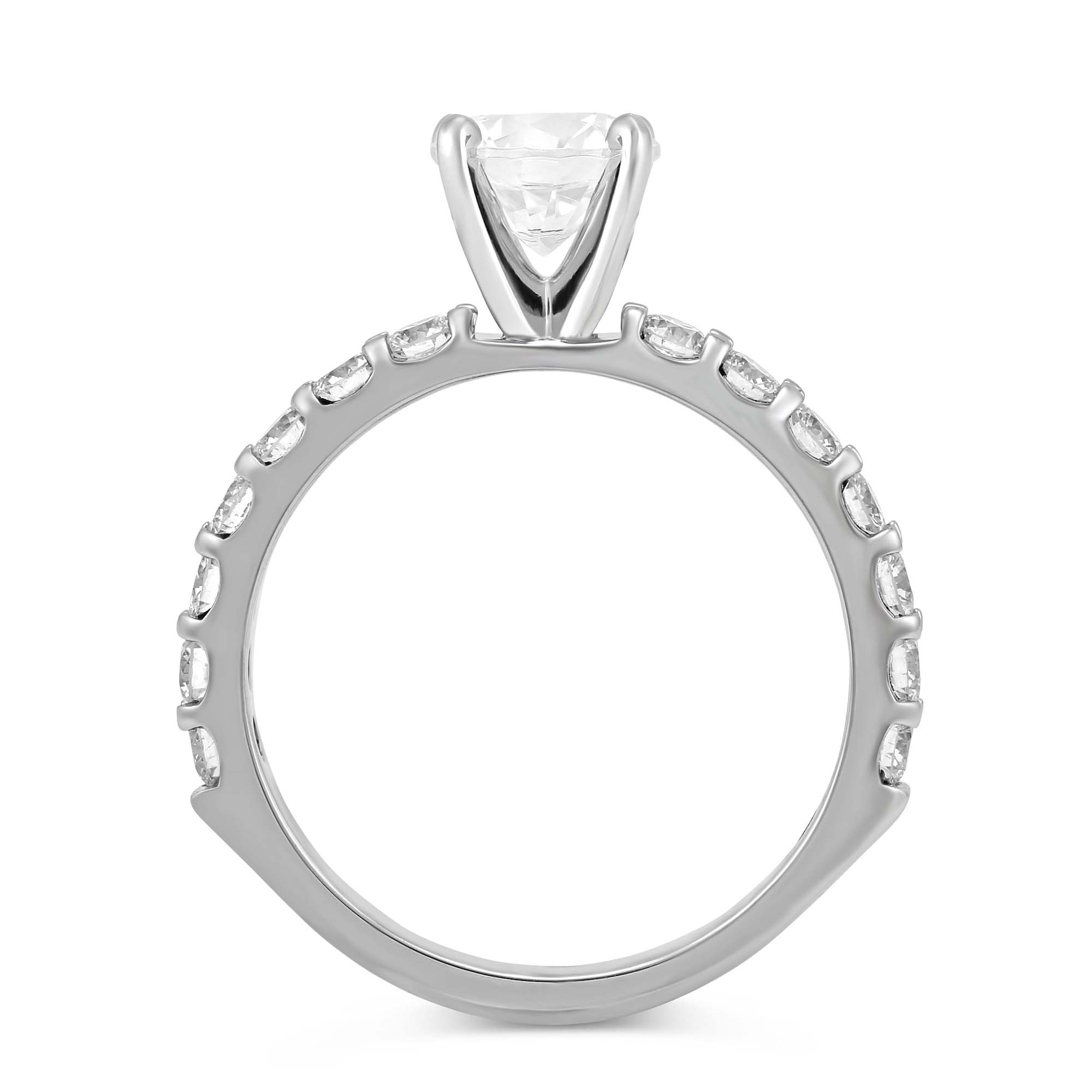 White Gold Petite Shared Prong Set Round Diamond Ring Setting