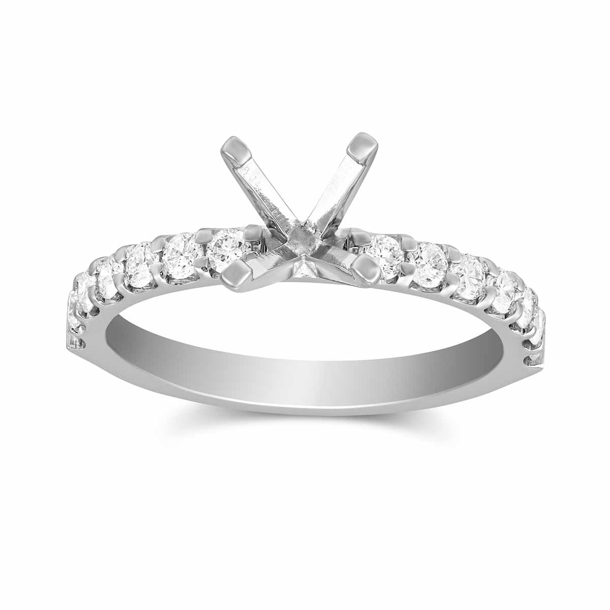 White Gold Petite Shared Prong Set Round Diamond Ring Setting