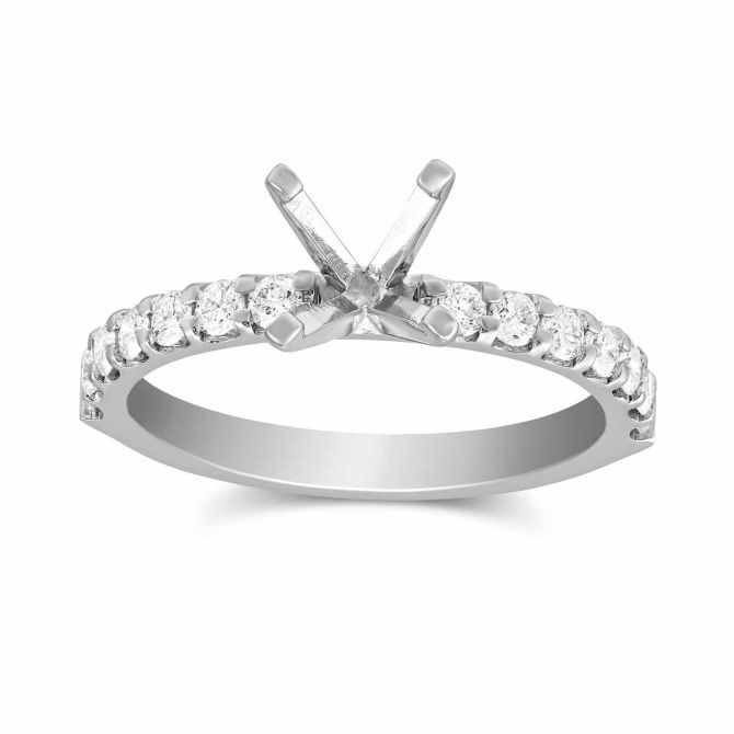 White Gold Petite Shared Prong Set Round Diamond Ring Setting