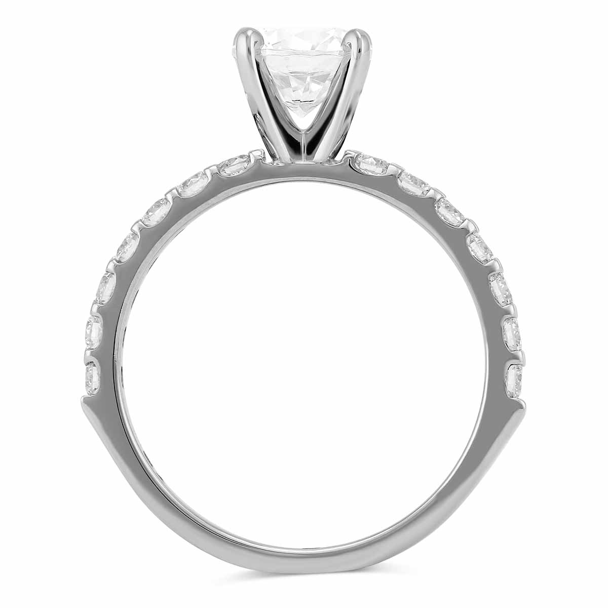 White Gold Petite Shared Prong Set Round Diamond Ring Setting