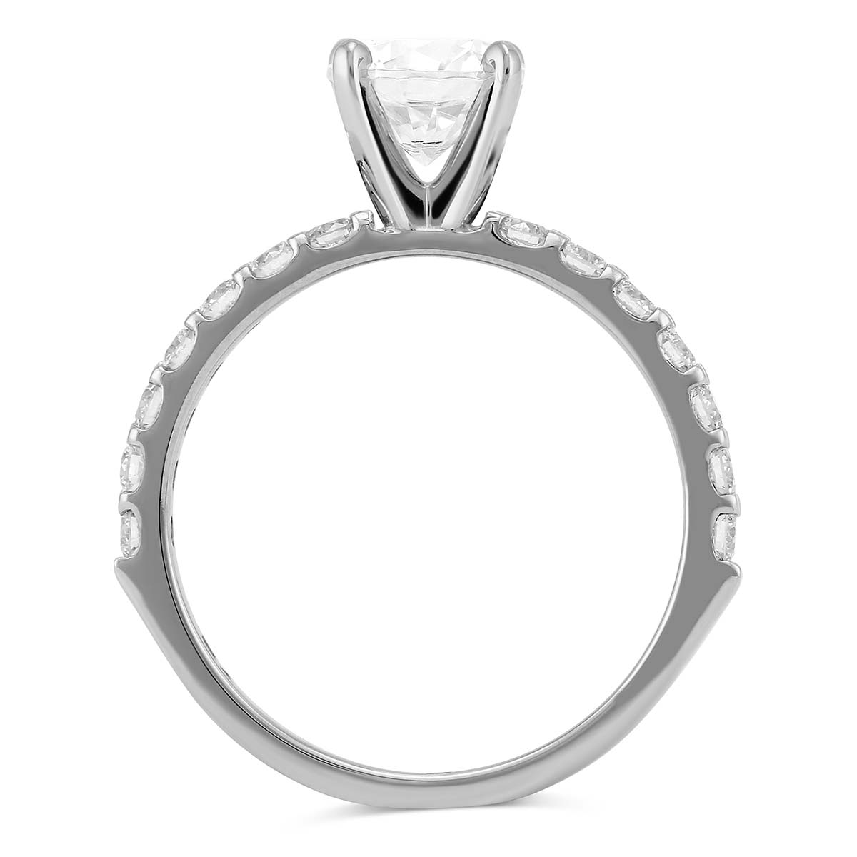 White Gold Petite Shared Prong Set Round Diamond Ring Setting