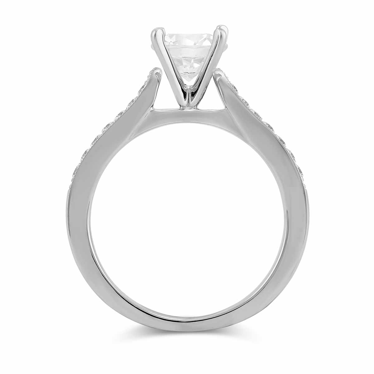 White Gold Prong Set Round Diamond Ring Setting With Milgrain Edge Detail