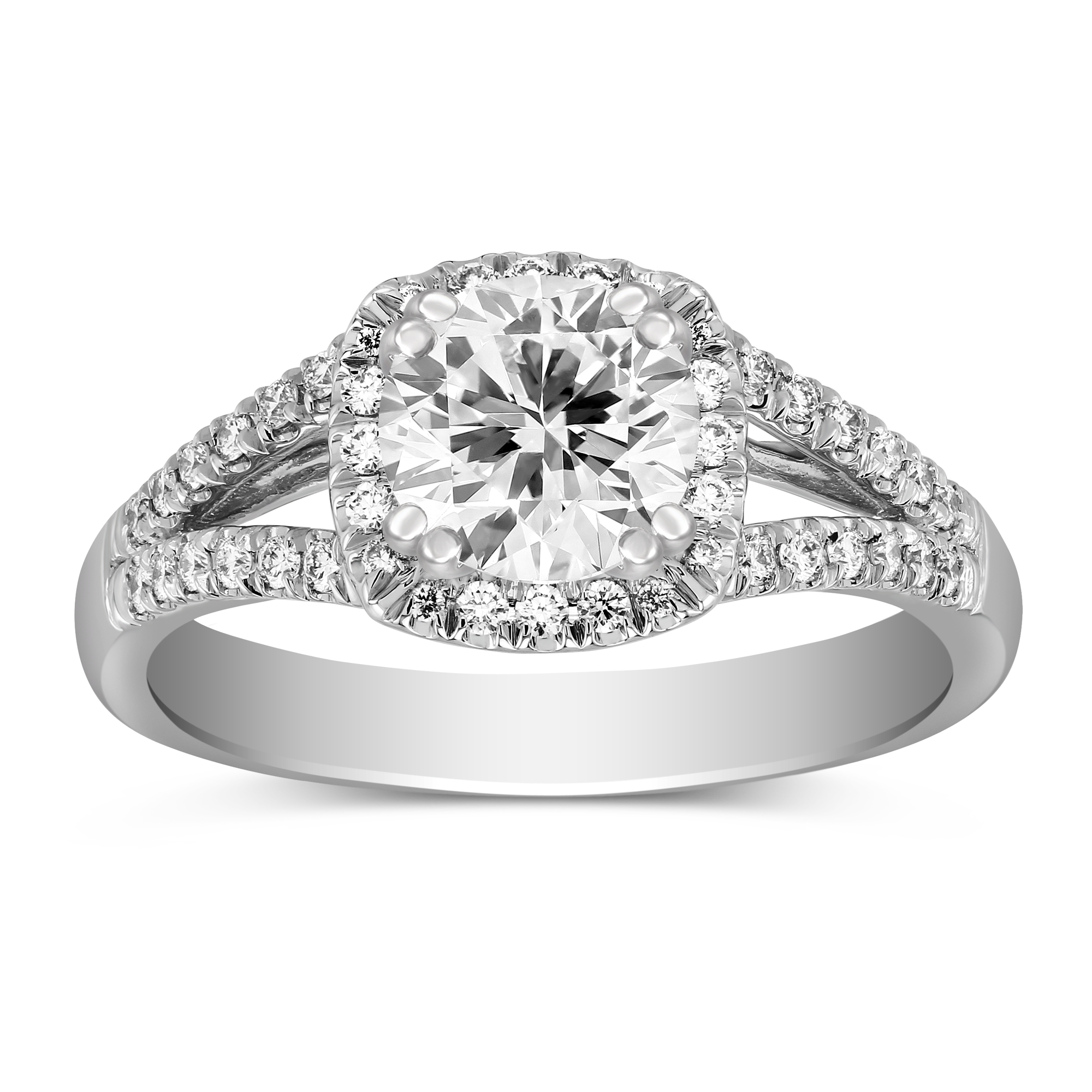 White Gold Split Shank Diamond Halo Ring Setting