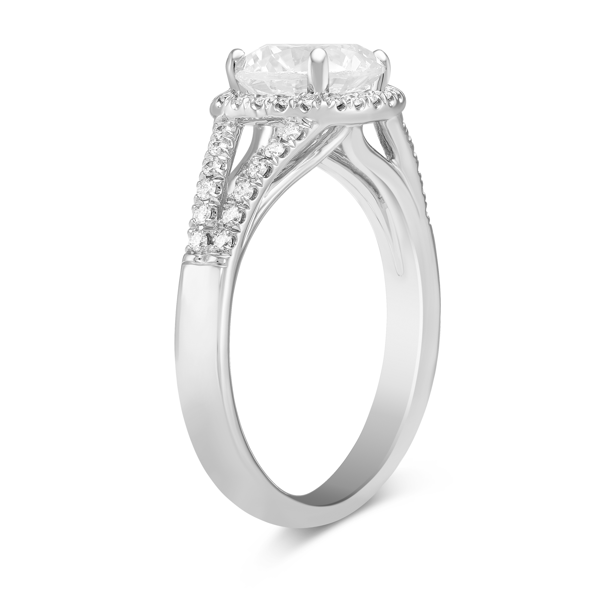 White Gold Split Shank Diamond Halo Ring Setting