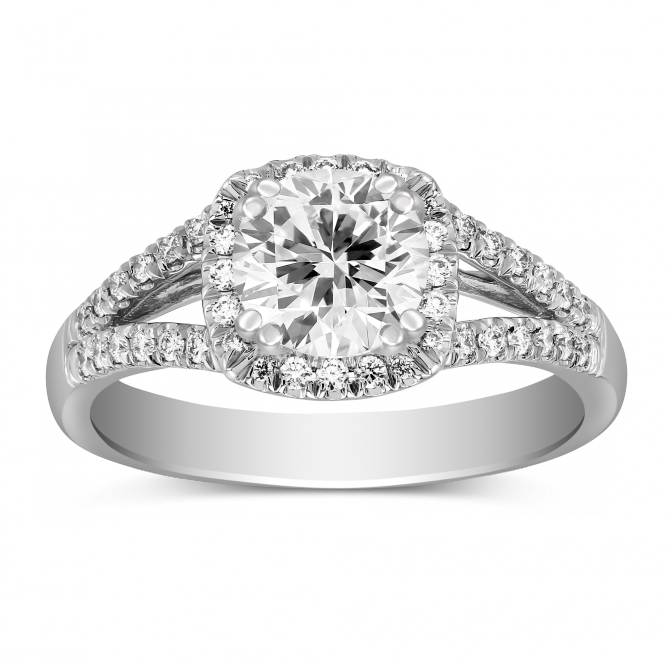 White Gold Split Shank Diamond Halo Ring Setting