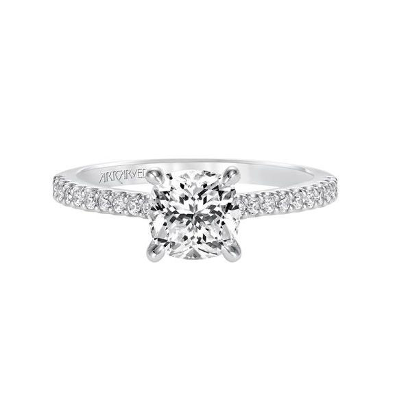 18K White Gold Bead Set Diamond Ring Setting, 0.10cttw