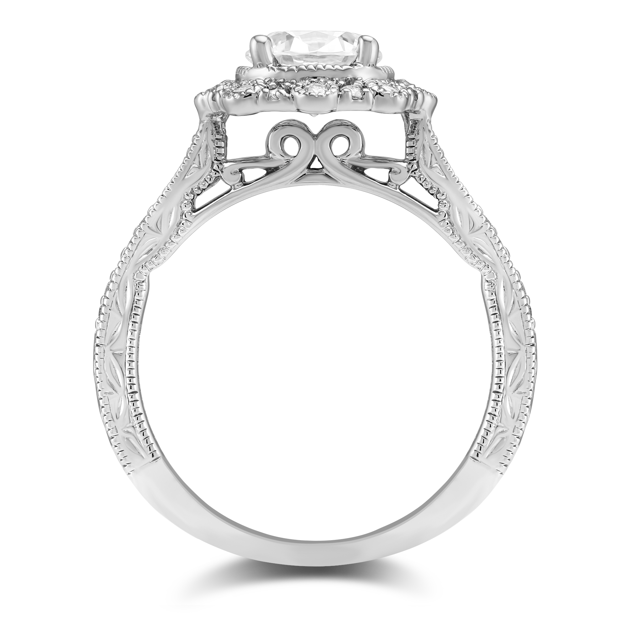 14K White Gold Floral Diamond Halo Ring Setting