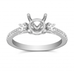 White Gold Prong Set Round Diamond Ring Setting, Size 6
