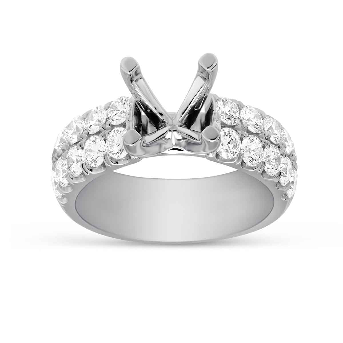 White Gold Two Row Diamond Engagement Ring Setting