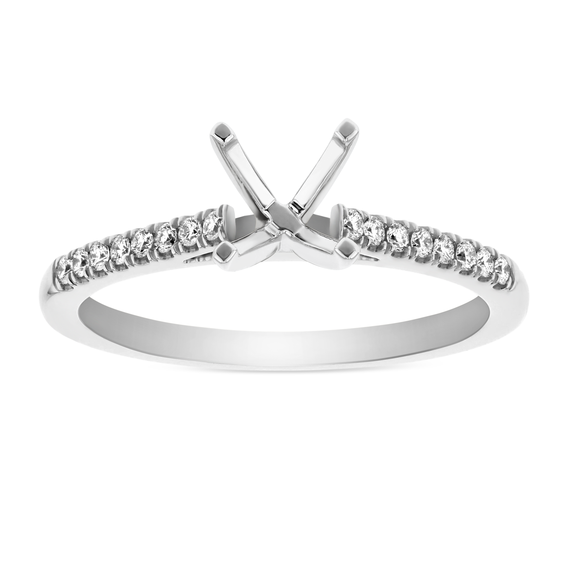 White Gold Prong Set Diamond Ring Setting, 0.12cttw