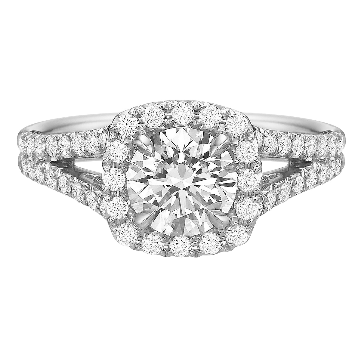 Diamond Cushion Halo & Split Shank Ring Setting in White Gold