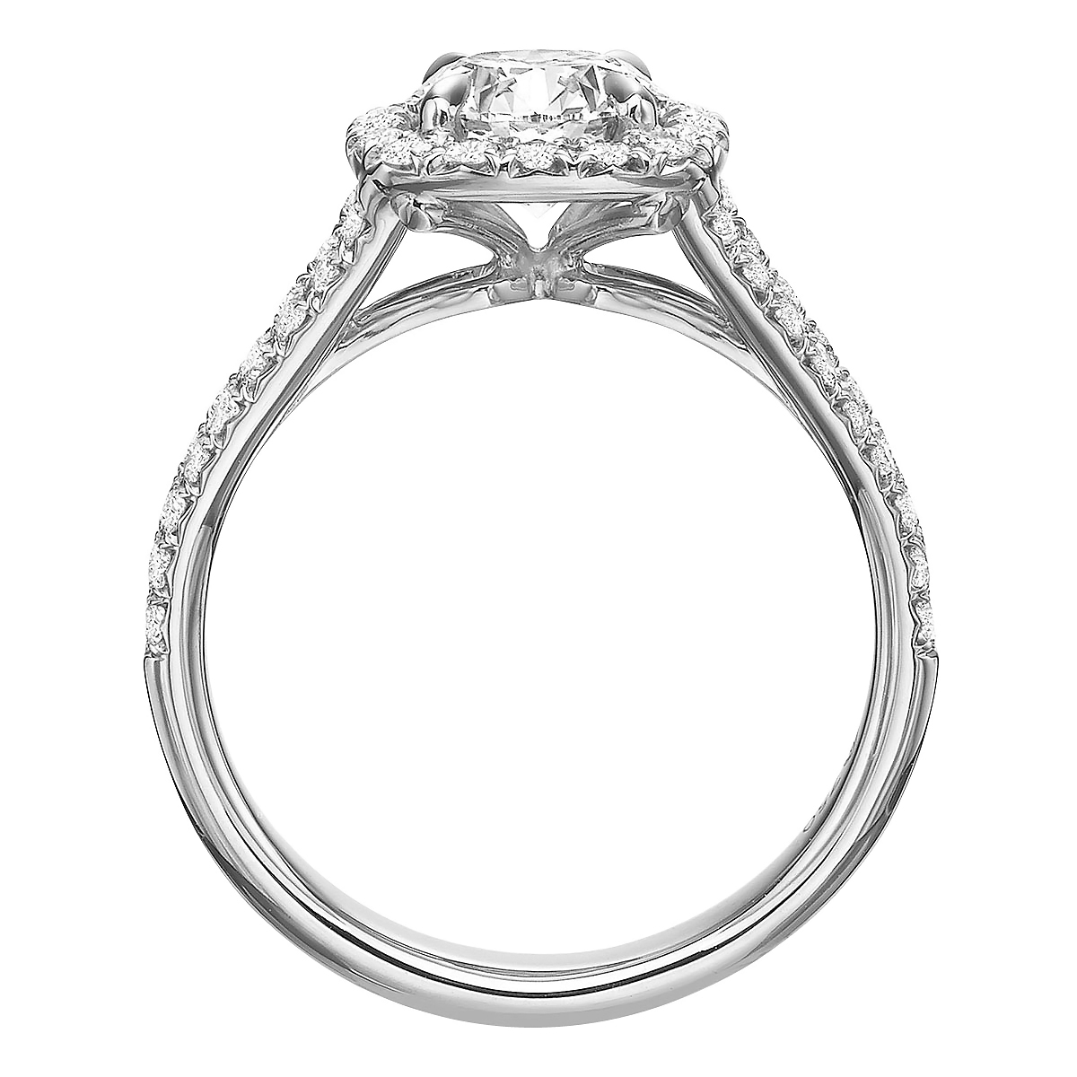 Diamond Cushion Halo & Split Shank Ring Setting in White Gold