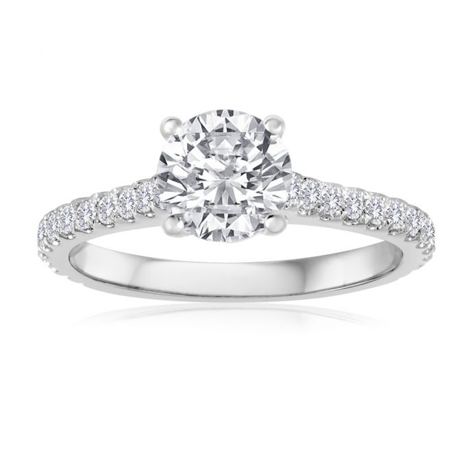 14k white gold diamond Pavé ring Setting, 0.66aptw