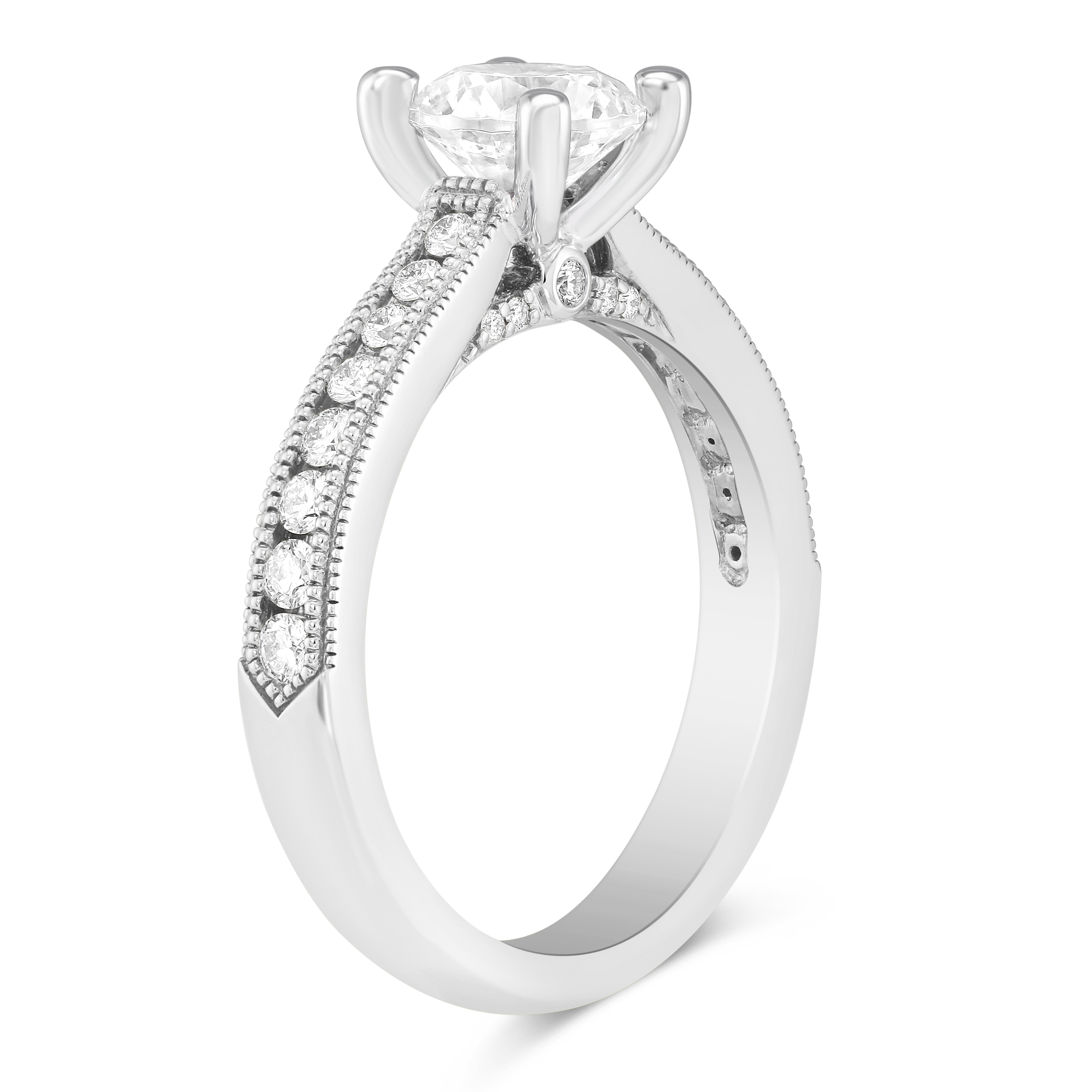 White Gold Channel Set Diamond Setting With Milgrain Edge