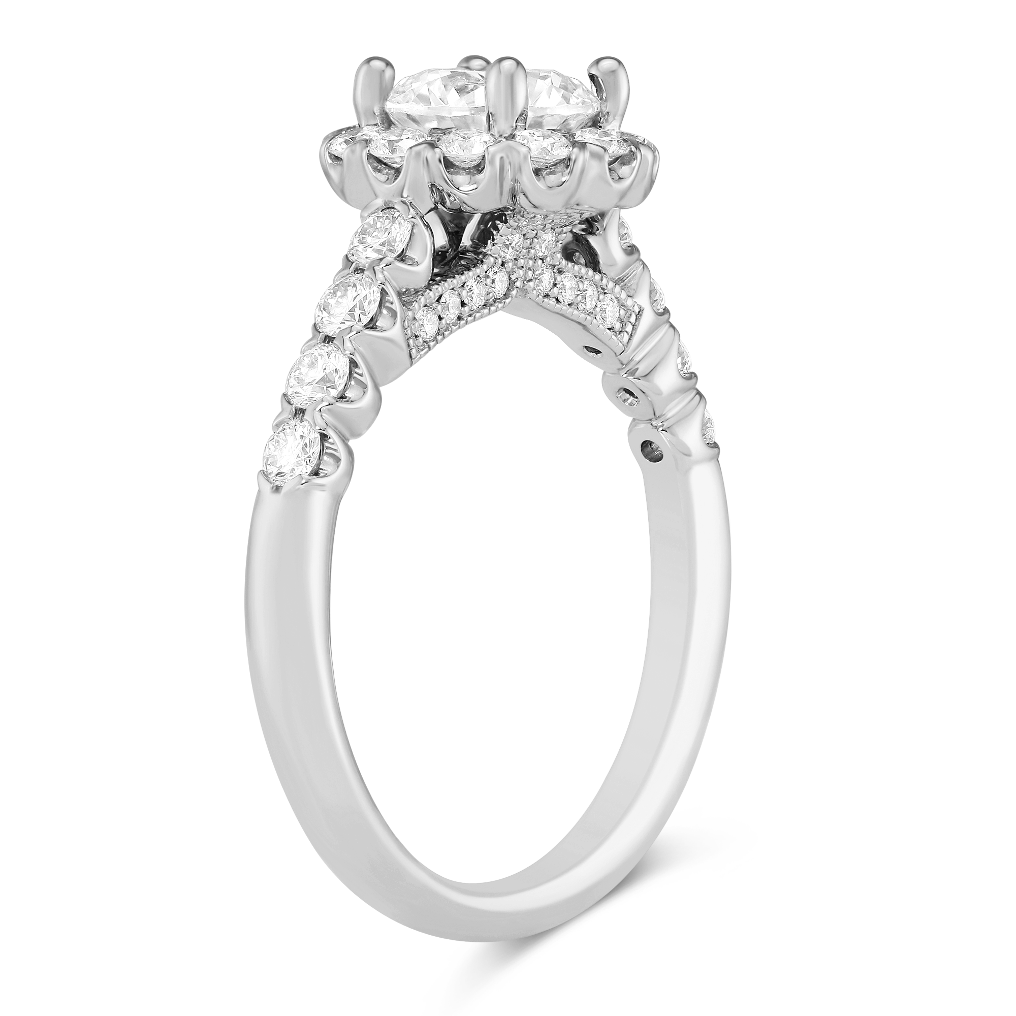 14K White Gold Prong Set Diamond Halo Ring Setting