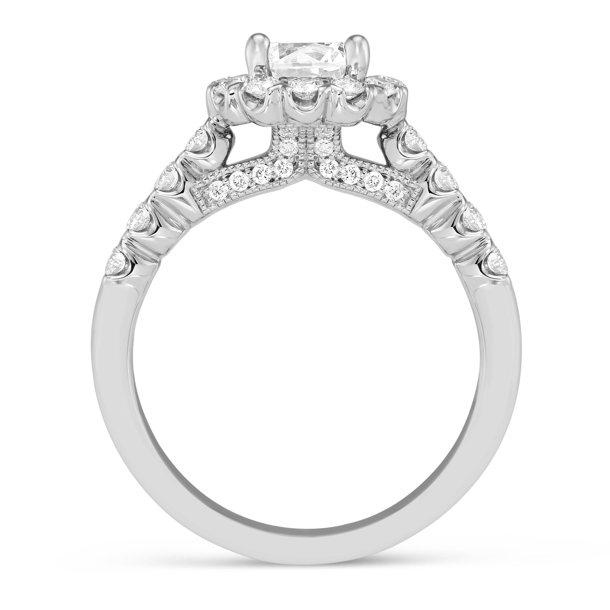 14K White Gold Prong Set Diamond Halo Ring Setting