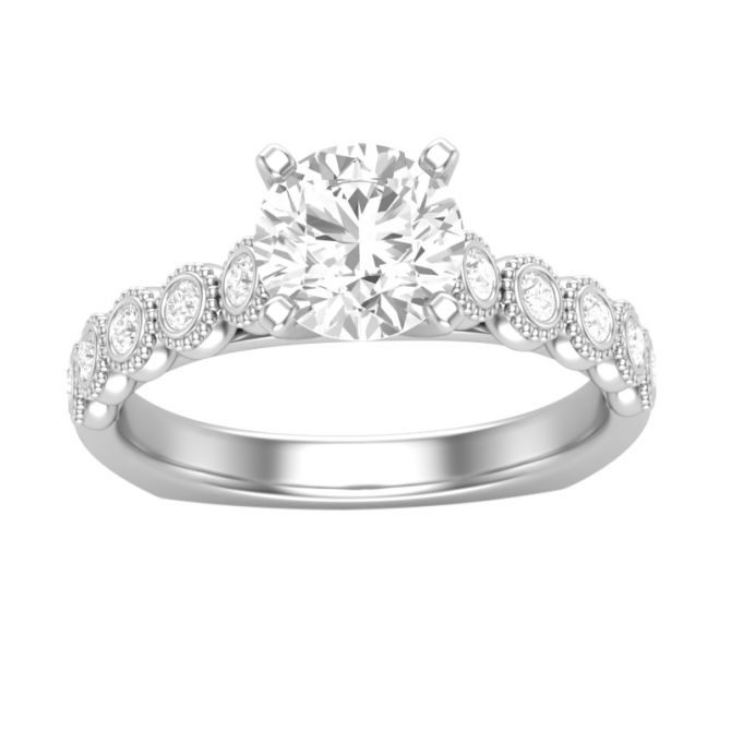 Diamond Milgrain Bezel Set Ring Setting in White Gold