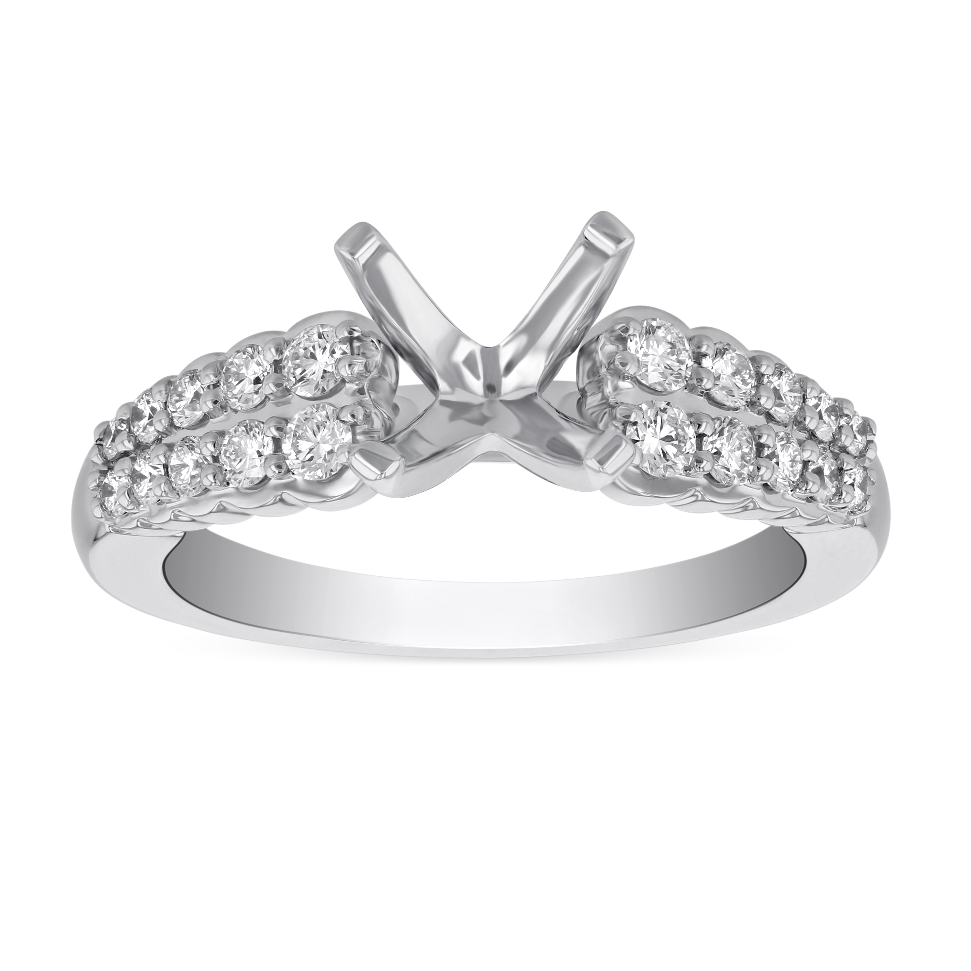 White Gold Two Row Diamond Ring Setting For 1.50ct Center Diamond