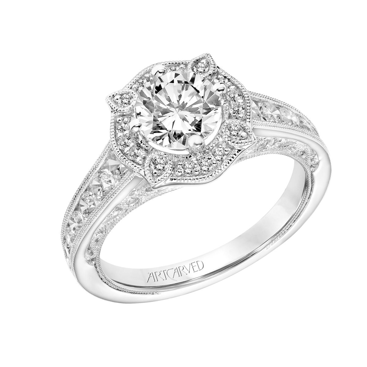 ArtCarved Liviana Diamond Filigree & Milgrain Ring Setting in White Gold