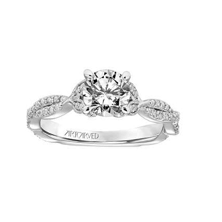 ArtCarved Diamond Twisted Shank Ring Setting in White Gold, 0.41 aptw